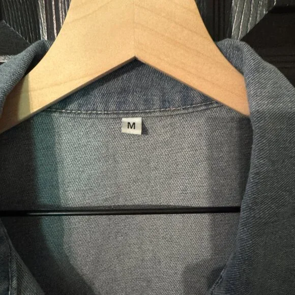 Womens Mens Denim Vest Oversized Blue Button Down Medium - Picture 2 of 4